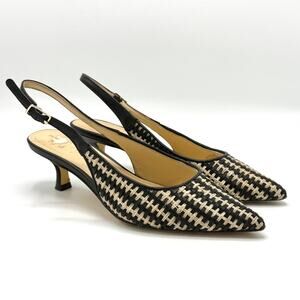 Marc Fisher LTD Woven Black Tan Slingback Heels Pointed Toe Kitten Heel Size 7M